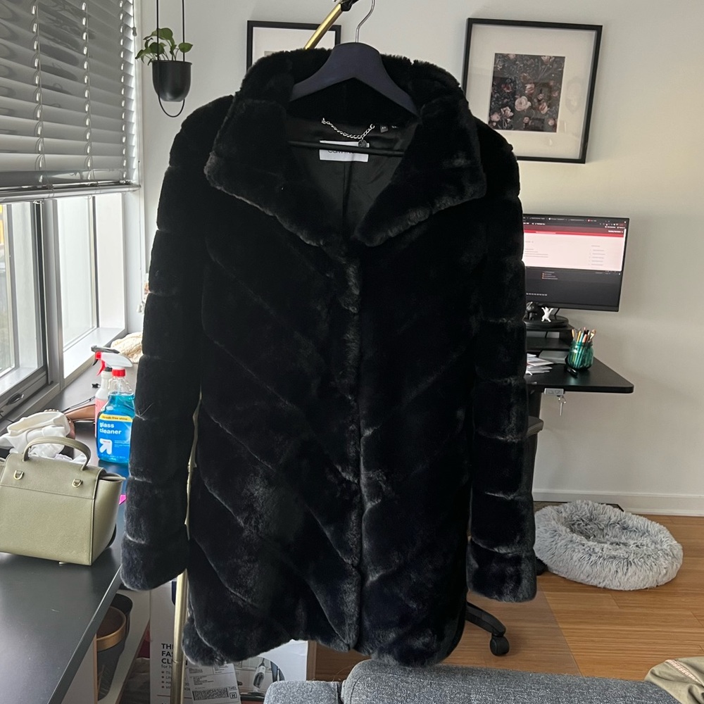 Black Faux Fur Calvin Klein Coat